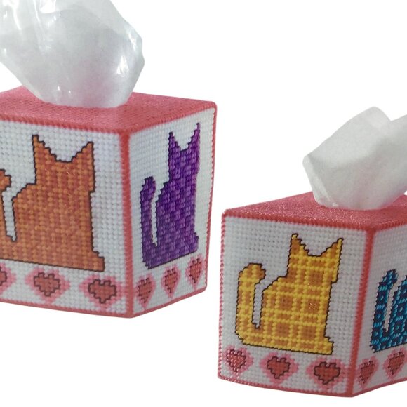 Patchwork Kitten Tissue Box Plastic Canvas Kit Herrschners NIP 270293 Cat Cats - Picture 2 of 7